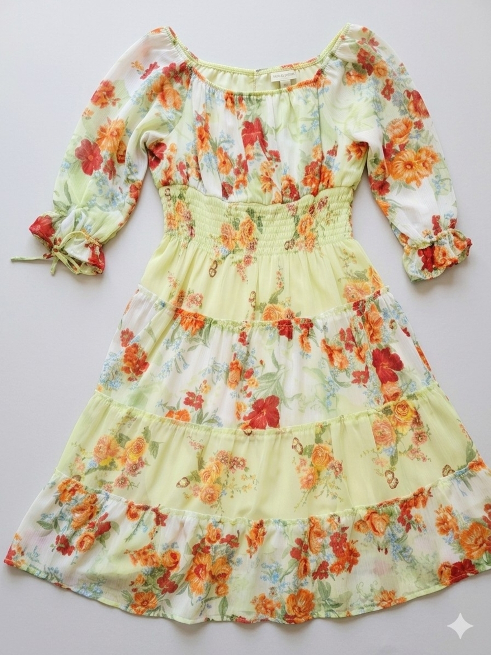 Figueroa & Flower Floral Tiered Smocked Midi Dress Size L NWT Size 10